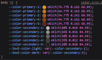 Two five color palettes, specified on the body element.